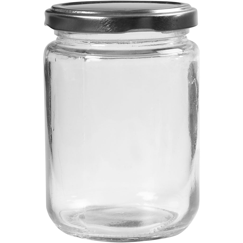 Storage Glass Jar, H: 11 cm, dia. 7,5 cm, 370 ml, transparent, 6 pc